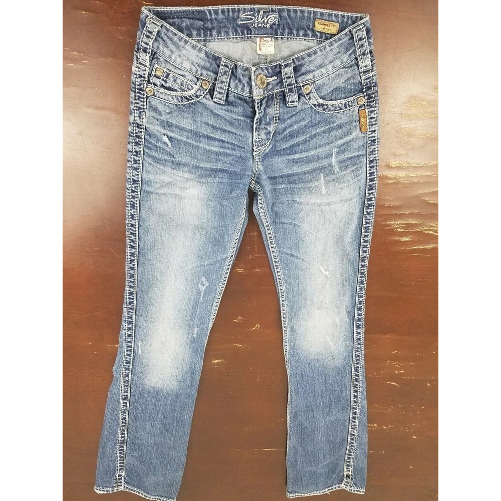 Silver Frances 18" Womens Jeans 24 x‎ 33 Destroyed Thick Stitch